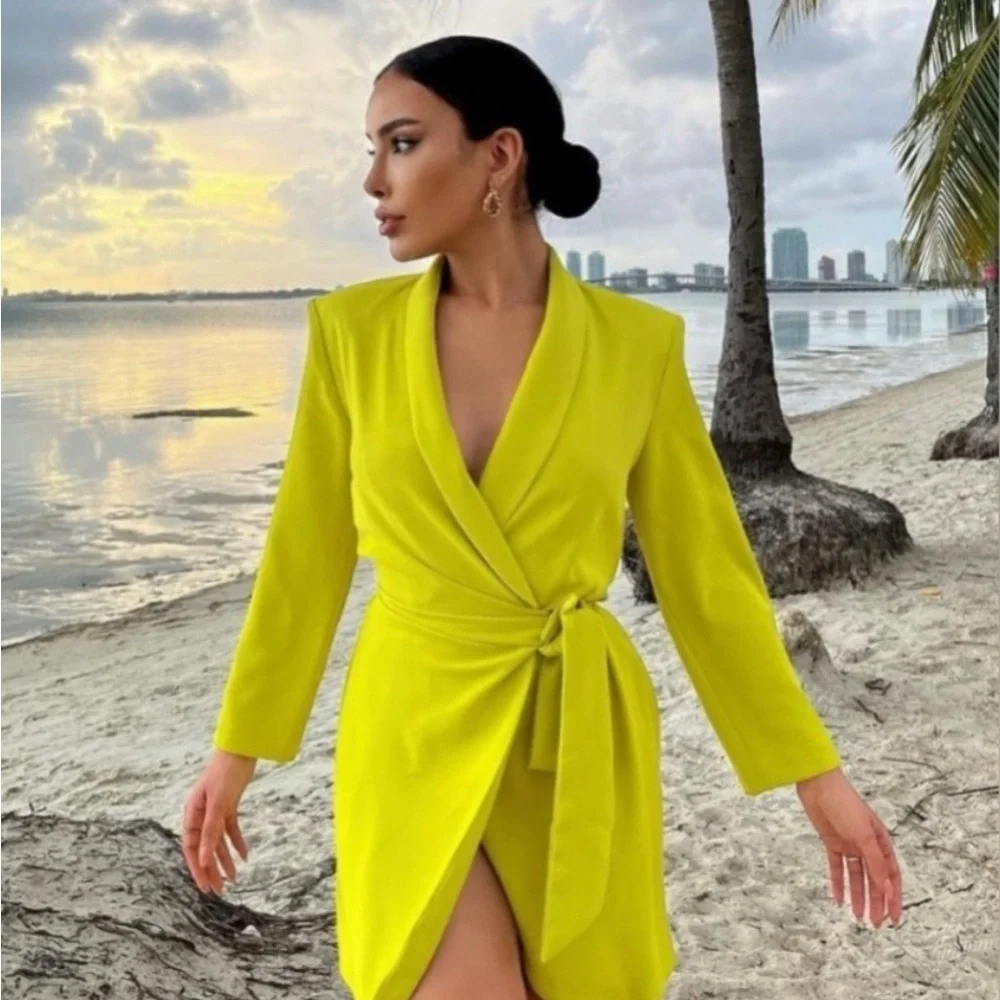 Vibrant Yellow Wrap Dress - Small - Picture 1 of 13